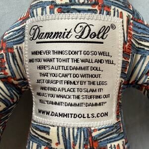 Original Dammit Doll 14” Stress Reliever Rage Doll Red Yarn Hair Geometric Print